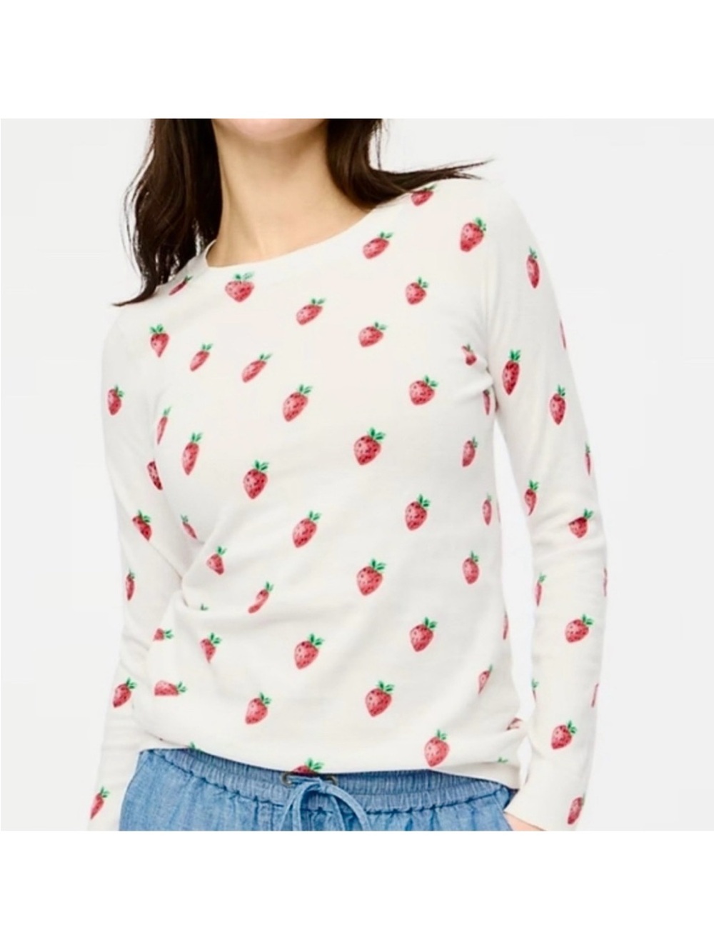 J. Crew White Strawberry-Print Crewneck Top 100% cotton